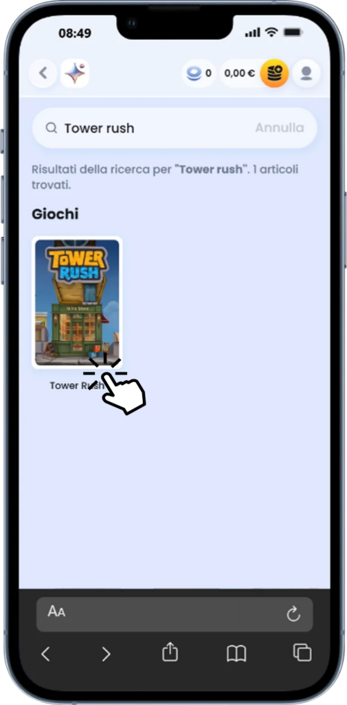 Avvio della partita Tower Rush